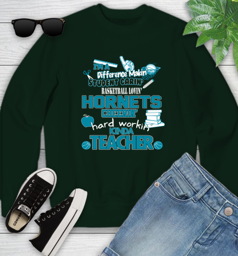Charlotte Hornets NBA I'm A Difference Making Student Caring Basketball Loving Kinda Teacher Youth Sweatshirt 9