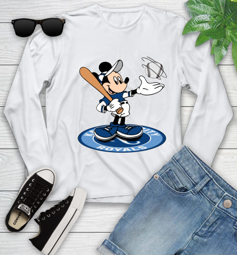 MLB Baseball Kansas City Royals Cheerful Mickey Disney Shirt Youth Long Sleeve 2