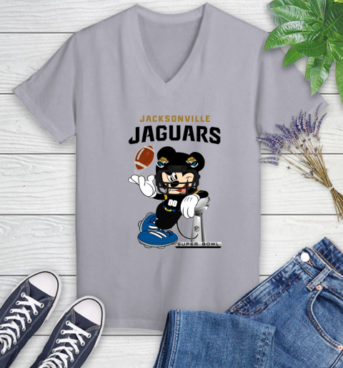 NFL Jacksonville Jaguars Mickey Mouse Disney Super Bowl Football T Shirt Women's V-Neck T-Shirt 4