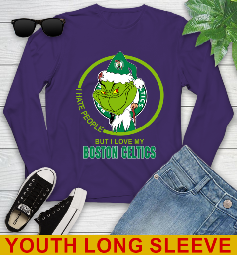 Boston Celtics NBA Christmas Grinch I Hate People But I Love My Favorite Basketball Team Youth Long Sleeve 5