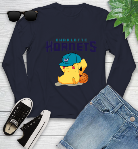 NBA Pikachu Basketball Sports Charlotte Hornets Youth Long Sleeve 3