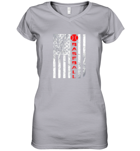 tsq7 usa red whitevintage american flag baseball gift women v neck t shirt 39 front sport grey