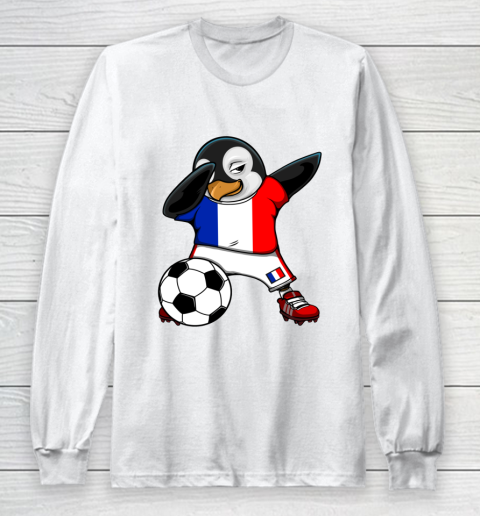 Dabbing Penguin France Soccer Fans Jersey Football Lovers Long Sleeve T-Shirt