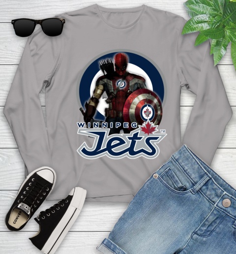 NHL Captain America Thor Spider Man Hawkeye Avengers Endgame Hockey Winnipeg Jets Youth Long Sleeve 5