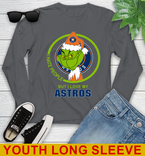 Houston Astros MLB Christmas Grinch I Hate People But I Love My Favorite Baseball Team Youth Long Sleeve 9