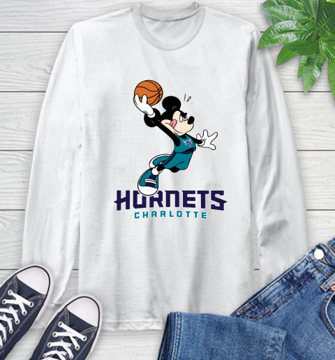 NBA Basketball Charlotte Hornets Cheerful Mickey Mouse Shirt Long Sleeve T-Shirt 2