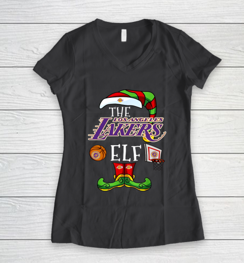Los Angeles Lakers Christmas ELF Funny NBA Women's V-Neck T-Shirt 6