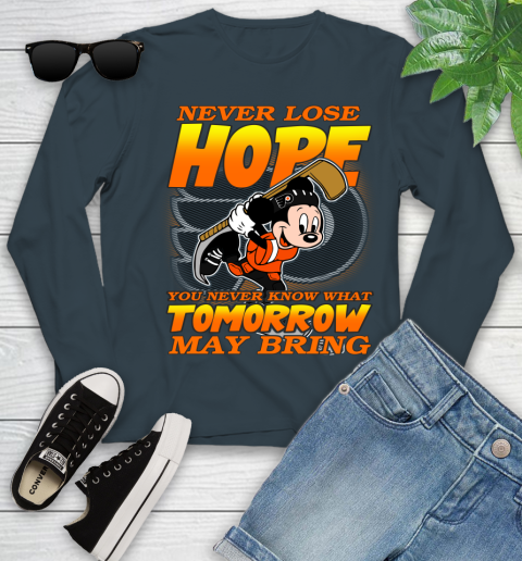 Philadelphia Flyers NHL Hockey ootball Mickey Disney Never Lose Hope Youth Long Sleeve 9