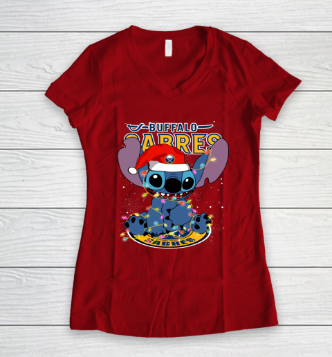 Buffalo Sabres NHL Hockey noel stitch Christmas Women's V-Neck T-Shirt 6