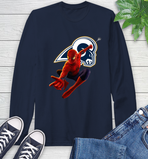 NFL Spider Man Avengers Endgame Football Los Angeles Rams Long Sleeve T-Shirt 4