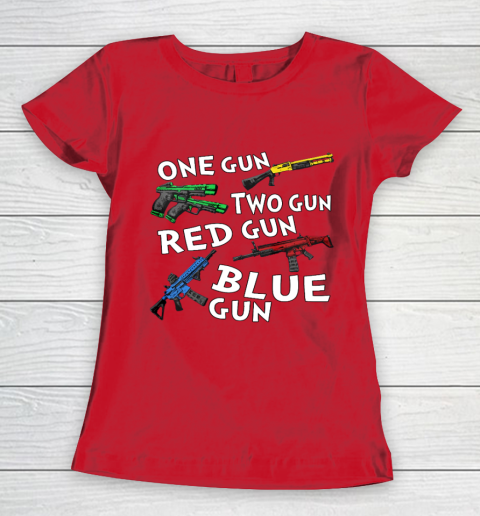 One Gun Two Gun Red Gun Blue Gun Women's T-Shirt 9