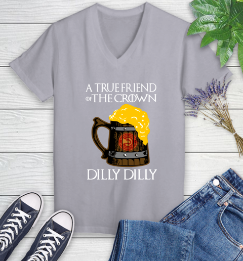 NBA Atlanta Hawks A True Friend Of The Crown Game Of Thrones Beer Dilly Dilly Basketball Women's V-Neck T-Shirt 4