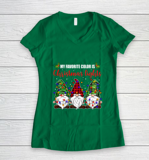 My Favorite Color Is Christmas Light Gnome Merry Christmas Women's V-Neck T-Shirt 3