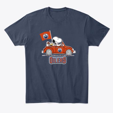 abmi snoopy and woodstock ride the edmonton oilers car classic t shirt 2 front navy