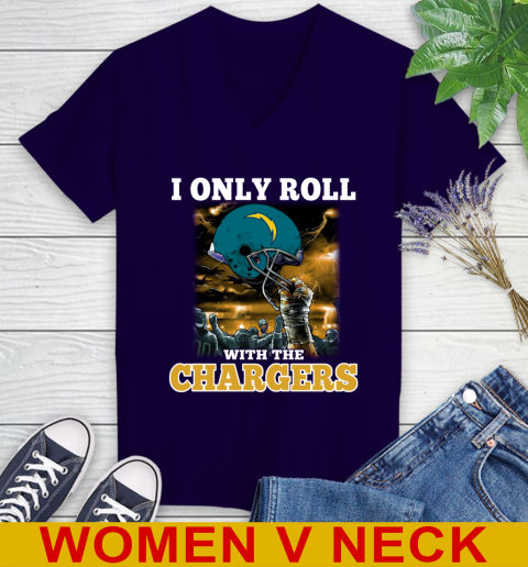 Los Angeles Chargers NFL Football I Only Roll With My Team Sports Women's V-Neck T-Shirt 3