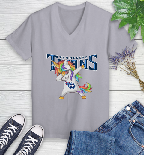 Tennessee Titans NFL Football Funny Unicorn Dabbing Sports Women's V-Neck T-Shirt 4