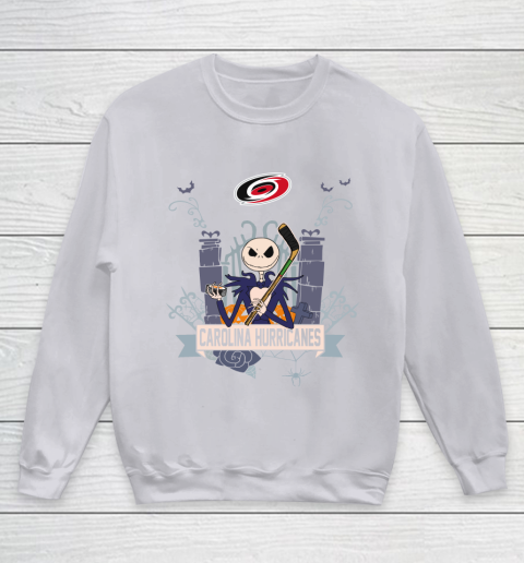 NHL Carolina Hurricanes Hockey Jack Skellington Halloween Youth Sweatshirt 3