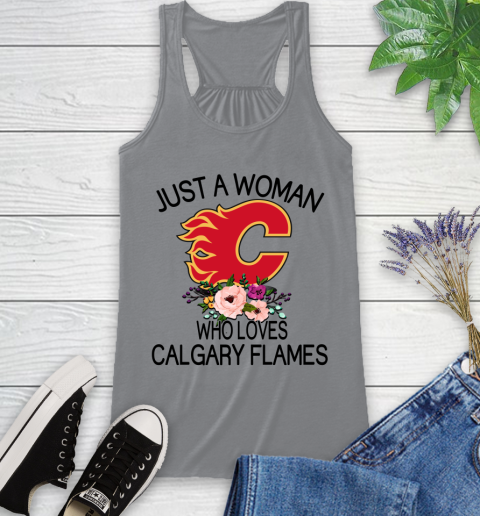 NHL Just A Woman Who Loves Calgary Flames Hockey Sports Racerback Tank 3
