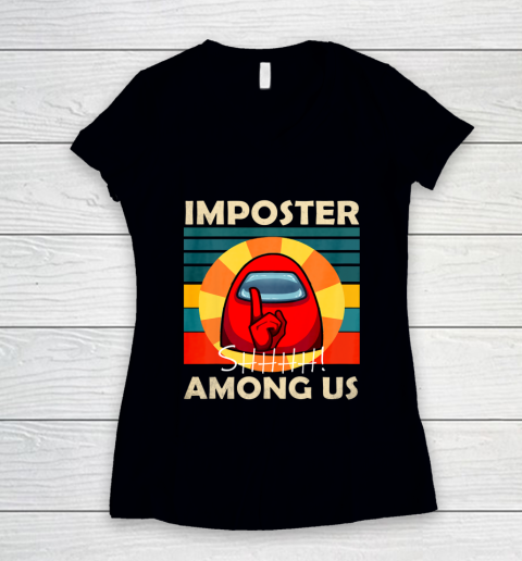 Impostor Among us funny vintage game sus Women's V-Neck T-Shirt