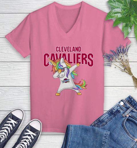 Cleveland Cavaliers NBA Basketball Funny Unicorn Dabbing Sports Women's V-Neck T-Shirt 13