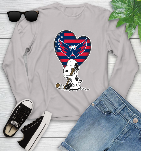 Washington Capitals NHL Hockey The Peanuts Movie Adorable Snoopy Youth Long Sleeve 12