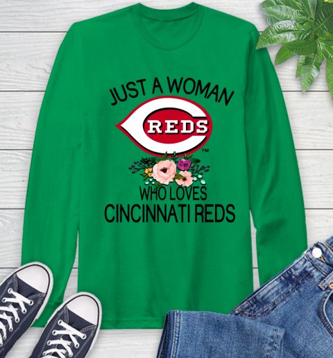MLB Just A Woman Who Loves Cincinnati Reds Baseball Sports Long Sleeve T-Shirt 5