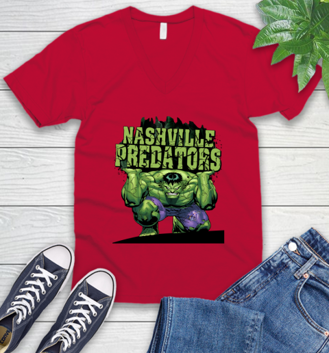 Nashville Predators NHL Hockey Incredible Hulk Marvel Avengers Sports V-Neck T-Shirt 8