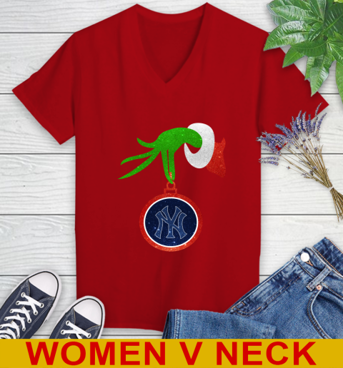 New York Yankees Grinch Merry Christmas MLB Baseball Women's V-Neck T-Shirt 12