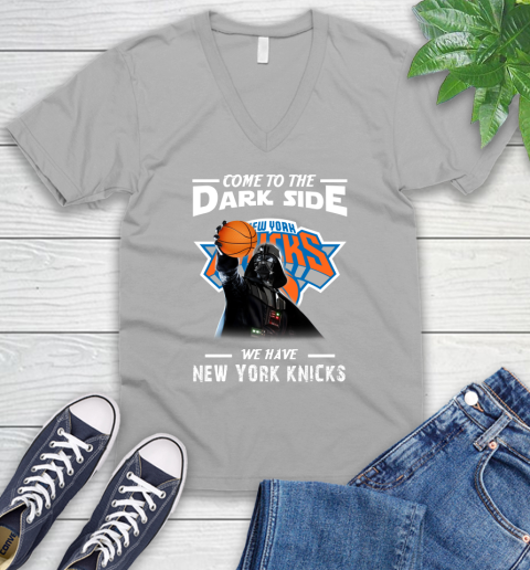 NBA Come To The Dark Side We Have New York Knicks Star Wars Darth Vader Basketball V-Neck T-Shirt 3
