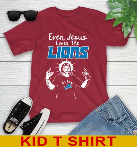 Detroit Lions NFL Football Even Jesus Loves The Lions Shirt Youth T-Shirt 12