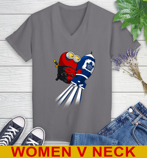 NHL Hockey Toronto Maple Leafs Deadpool Minion Marvel Shirt Women's V-Neck T-Shirt 11