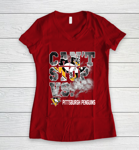 NHL Pittsburgh Penguins Hockey Can't Stop Vs Women's V-Neck T-Shirt 8