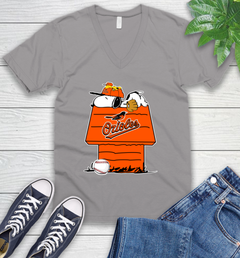 MLB Baltimore Orioles Snoopy Woodstock The Peanuts Movie Baseball T Shirt V-Neck T-Shirt 4