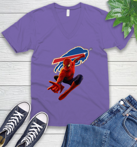 NFL Spider Man Avengers Endgame Football Buffalo Bills V-Neck T-Shirt 9