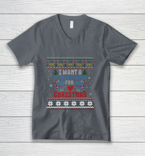 I Want A Hippopotamus For Christmas Ugly Xmas V-Neck T-Shirt 4