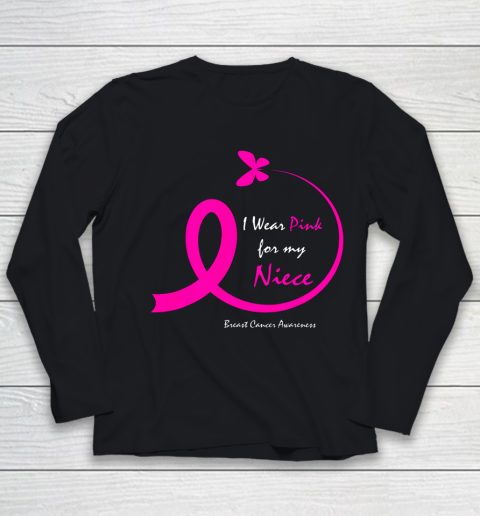 Butterfly I Wear Pink For My Niece Breast Cancer Awareness Youth Long Sleeve
