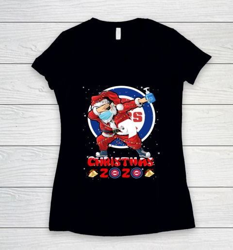 Chicago Cubs Funny Santa Claus Dabbing Christmas 2020 MLB Women's V-Neck T-Shirt