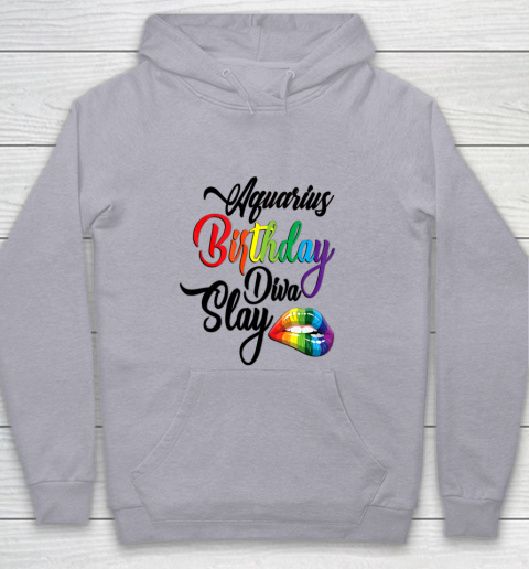 Womens Aquarius Queen March February Girl Birthday Diva Slay Zodiac Youth Hoodie Tee For Sports