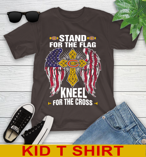 NFL Football Chicago Bears Stand For Flag Kneel For The Cross Shirt Youth T-Shirt 6
