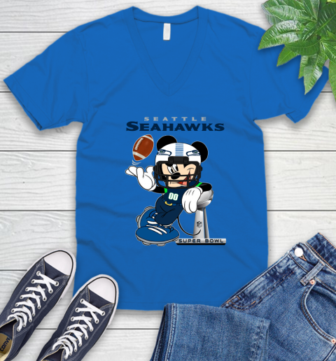 NFL Seattle Seahawks Mickey Mouse Disney Super Bowl Football T Shirt V-Neck T-Shirt 6