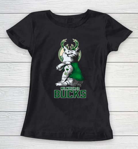 NBA Basketball My Cat Loves Milwaukee Bucks Women's T-Shirt