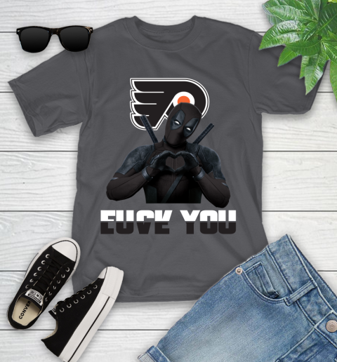 NHL Philadelphia Flyers Deadpool Love You Fuck You Hockey Sports Youth T-Shirt 6