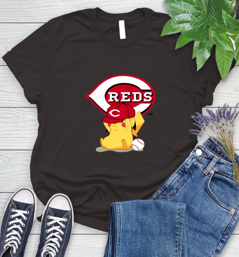 MLB Pikachu Baseball Sports Cincinnati Reds Women's T-Shirt 8