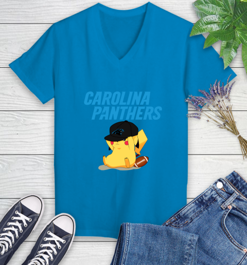 NFL Pikachu Football Sports Carolina Panthers Women's V-Neck T-Shirt 7