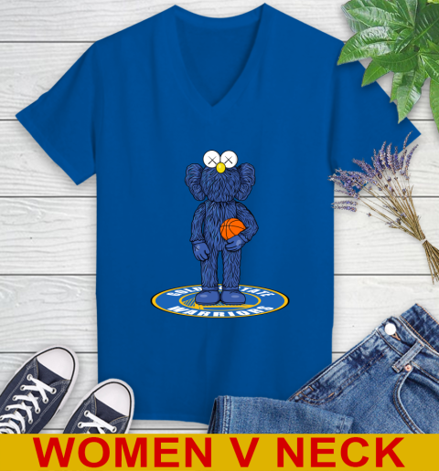 NBA Basketball Golden State Warriors Kaws Bff Blue Figure Shirt Women's V-Neck T-Shirt - Image 12