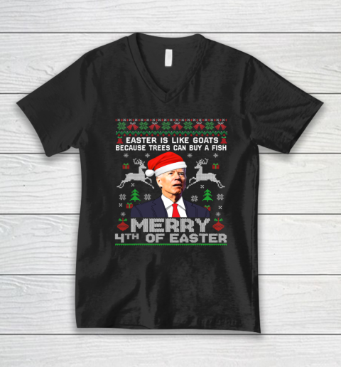 Merry 4th Of Easter Funny Biden Ugly Christmas V-Neck T-Shirt