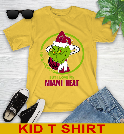 Miami Heat NBA Christmas Grinch I Hate People But I Love My Favorite Basketball Team Youth T-Shirt 8
