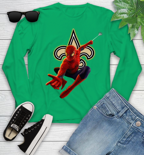 NFL Spider Man Avengers Endgame Football New Orleans Saints Youth Long Sleeve 6