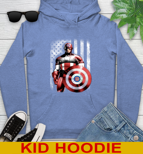 Chicago Cubs MLB Baseball Captain America Marvel Avengers American Flag Shirt Youth Hoodie 12