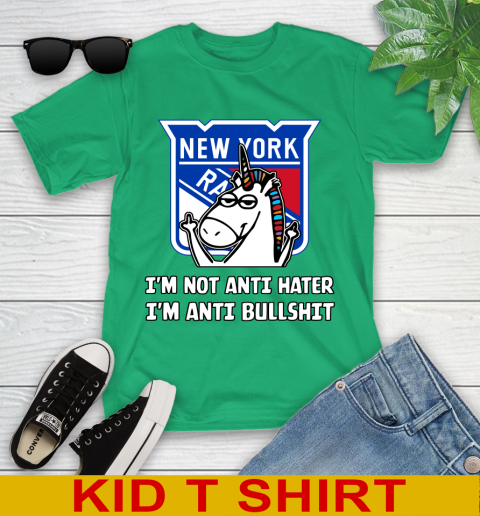 New York Rangers NHL Hockey Unicorn I'm Not Anti Hater I'm Anti Bullshit Youth T-Shirt 6